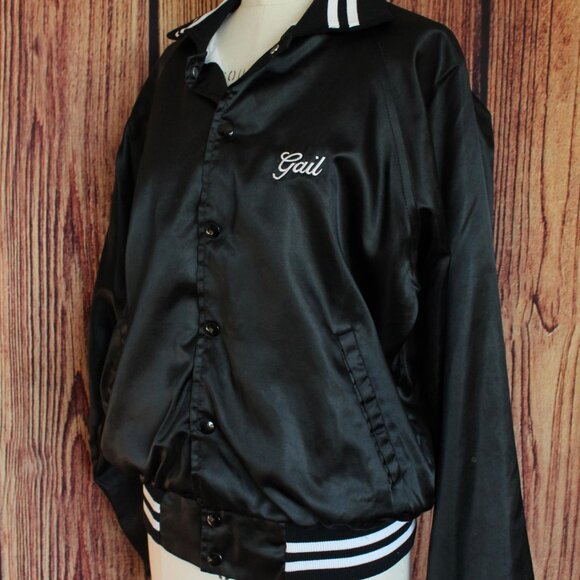 Vintage 1970s 1980s Men's Jacket, Black Satin Rennoe Vineland NJ Fishing Team - Picture 8 of 10